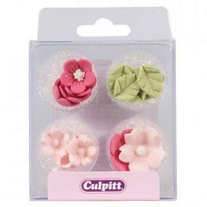 Culpitt Zuckerdekoration Blume & Blätter Rosa 
