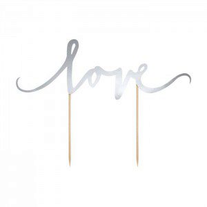 PartyDeco Cake Topper Love - Silber