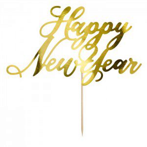 PartyDeco Cake Topper Happy New Year - Gold