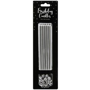 PartyDeco Geburtstagskerzen Silber 12,5cm 12 Stück