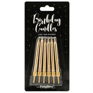 PartyDeco Geburtstagskerzen Gold 6cm, 6 Stück