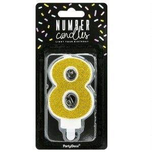 PartyDeco Geburtstagskerze Nummer 8 - Gold